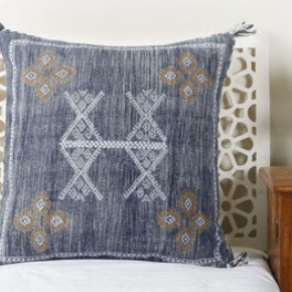 BLUE #2 - Moroccan Cactus Silk Pillow Cover-Handmade-Handwoven (BLUE #2)
